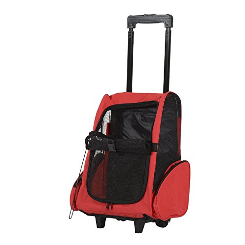 Transportin Carrito Perro 2 en 1 Mochila Carrito 35x27x49 cm Mascotas Perro Gato Rojo