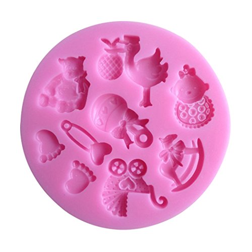 Karen Baking 2Pcs/Set Babypflege Geformt 3D Silikon-verzierender Schokoladen-Kuchen-Form-Fondant-backendes Werkzeug-Rosa - 7