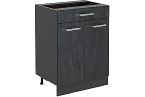 Vicco Livinity mobiletto base per cucina R-line, Calcestruzzo nero/Antracite, 60 cm con cassetto, senza piano di lavoro
