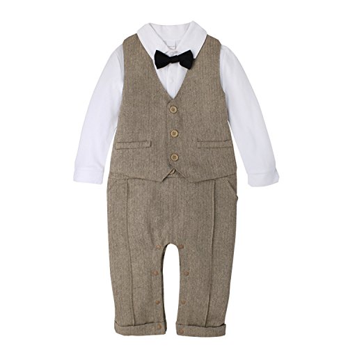 DecStore Baby Junge Gentleman Bodysuit Krawatte Romper Kleidung Suit mit Hut - 3