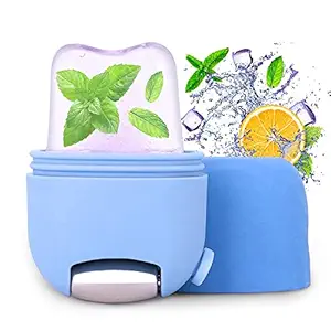 tekme 2 in 1 Ice Roller for Face Neck and Eyes, Ice Mold for Face Massage, Reusable Silicone Facial Roller for Face Massager, For Glowing & Tighten Skin (Blue)