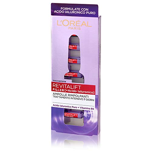 L'Oréal Paris Ampolle Antirughe Rimpolpanti Revitalift Filler, con Acido Ialuronico Puro 100% Concentrato e Vitamina B5, Trattamento Intensivo 7 Giorni