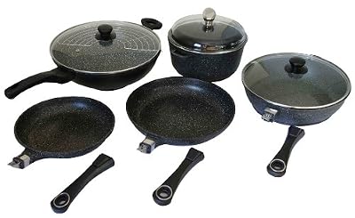 Pradel Excellence - 52005M - Lot Cuisson 5 Pièces "Façon Pierre" 1 Poêle 24 cm, 1 Poêle 28 cm, 1 Sauteuse 28 cm, 1 Wok 32 cm, 1 Faitout 28 cm