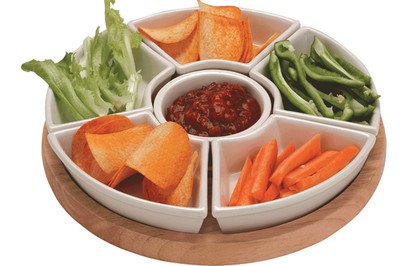 WOOD - Solid Wood + Ceramic Lazy Susan Server - Natural