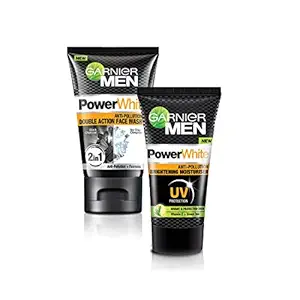 Garnier Men Power White Anti-Pollution Double Action Facewash, 100gm And Garnier Men Power White Anti-Pollution Brightening Moisturiser,40g