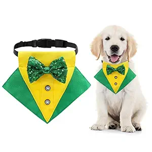 St. Patrick's Day Dog Bandana Collar with Bow Tie,Irish Clover Triangle Bibs Scarf for Small Medium Large Dogs,Adjustable Formal Dog Tuxedo Neckerchief,Pet Puppy Cat Party Dress-up Cosplay Costume