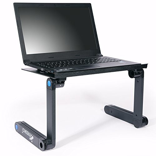 TRESKO® klappbarer Notebook-Tisch Laptop-Ständer Beamer-Tisch, aus hitzeabsorbierendem Metall, 15 kg Tragkraft, mit Luftschlitzen zur Laptop-Kühlung, auch als Frühstücks-Tablett oder Stativ verwendbar, individuell höhenverstellbar für ergonomische Sitzposition, in verschiedenen Farben (schwarz und silber) und Ausführungen (mit und ohne Lüfter, Stromversorgung per USB) (Schwarz – ohne Lüfter) - 3
