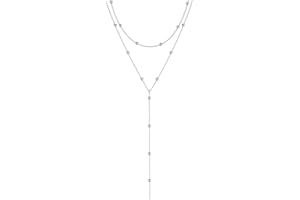 [Aestustheri] Long Layered Necklace for Women - Trendy Y Shaped Drop Pendant Necklace Simple Beaded Chain Long Pendant Necklace for Women Fashion Jewelry Gift for Her One Size Zinc No Jewel, One Size