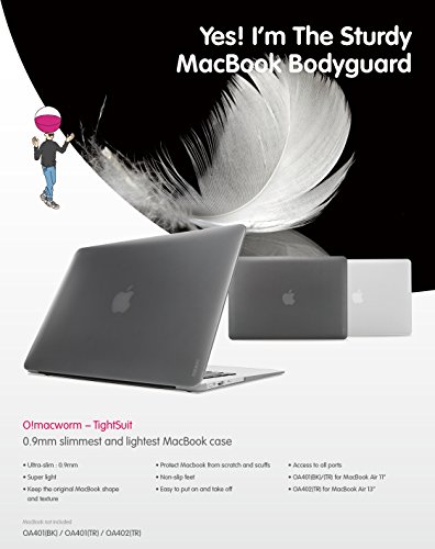 Ozaki O!macworm 0.9mm TightSuit Schutzhülle für das Apple Macbook Air 11″ – schwarz/transparent [Zuganz zu allen Anschlüssen | Leicht & dünn | Anti-Rutsch Füße] – OA401BK - 3