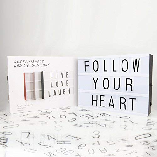 Cajas de luz LED Caja de luz cinematográfica,A4 Caja de luz de cine con 90 Letras Cartas, Emojis, Símbolos y un Conector USB