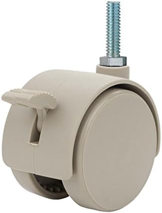 Twin Wheel Caster Solutions TWHN-50N-T10-TN-B 2" Diameter Nylon Wheel Hooded Brake Caster, 5/16-18" x 1" Threaded Stem, 110 lb Capacity Range