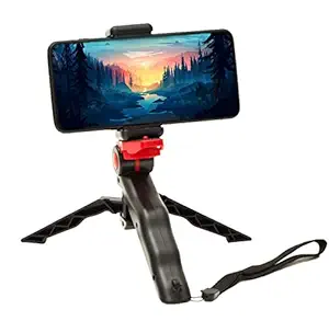 SIDRUM RM-1 Mobile Tripod Stand | Portable Handheld Pistol Grip Tripod for Camera/Cell Phone | Tabletop Mini Tripod with Universal Phone Clip (Red-Black)