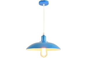 ‎CHAO ZAN Chao Zan E27 Industrialna lampa wisząca w stylu retro, z regulacją wysokości, rustykalna, metalowa, abażur do kuchni, jadalni, piwnicy, baru, biura, kawiarni, niebieska (bez żarówki)