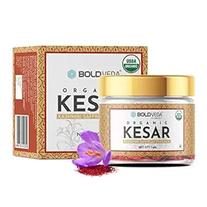 BOLDVEDA Organic Kashmiri Saffron (Kesar/Keshar/Zafran) A++ Grade 100% Pure Threads for Milk, Biryani, Tea, Sweets, Lab Tested, Useful for Kids & Pregnant Women, Red, 1 g