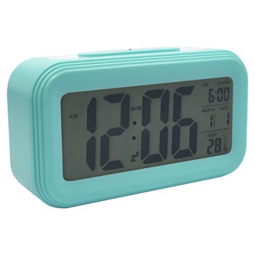 LSMY Reloj Despertador Digital con Snooze y Luz de Fondo, Digital Alarma Despertador con Fecha Temperatura 12/24 Horas Funciona con Pilas, Despertadores de Viaje -Azul