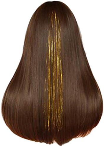 Glitter Straight Colored Highlight Synthetic Clip in Hair Extensions One Piece Wrap Around Pony Tail Hairpiece Golden