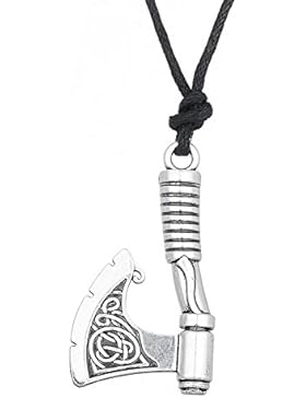 Hanessa Herren-Schmuck Kunst-Leder Hals-Kette Wikinger-Axt-Anhänger Zinklegierung in Silber Keltisches-Beil-Geschenk...