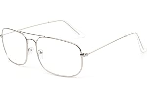 Kelens Gafas sin graduación para hombre y mujer, montura de metal, lente transparente, gafas nerd, retro, cuadradas, con almohadilla nasal decorativa