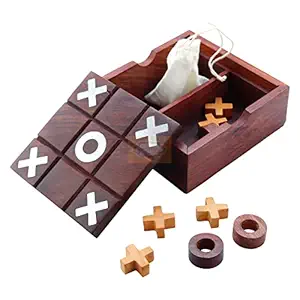 A2Z SELLING Noughts and Crosses Tic Tac Toe Solitaire 2-in-1 Travel Board Game (Brown)