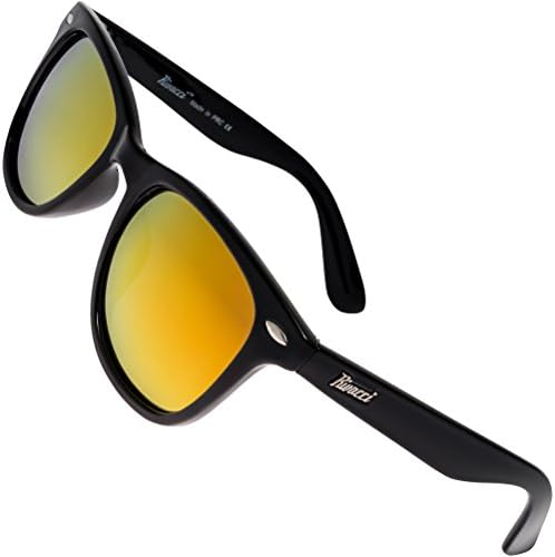 Rivacci Wayfarer Polarised Sunglasses for Mens and Womens - Retro Vintage Anti Glare Driving Glasses UV Protection - Black Red Gold Mirror Lens