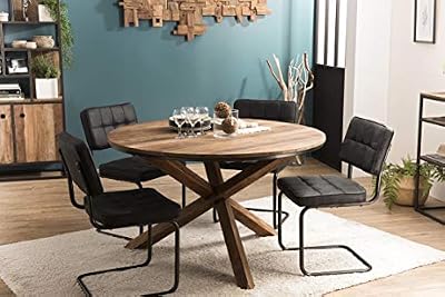 MACABANE Table À Manger Ronde 130X130Cm Pieds Croisés Teck Recyclé Acacia Mahogany