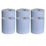 6 x Blue Paper Rolls - 2 Ply Embossed Centre Feed - Hand Towel Tissue Rolls