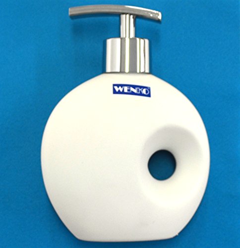 WENKO 19558100 Seifenspender Hole White – Soft-Touch Beschichtung, Fassungsvermögen 0.335 L, Soft-Touch Keramik, 11.5 x 16 x 6.5 cm, Weiß - 2