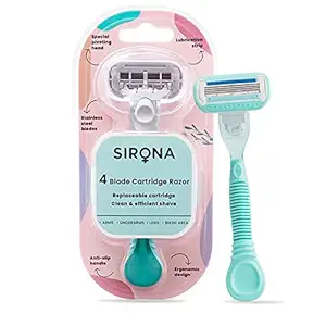 Sirona Hair Removal Razor for Women with Aloe Vera & Vitamin E Lubrication ? 1 Pcs with 4 Swedish Stainless Steel Blade & Replaceable Cartridge for Clean & Effective Shave | Women Razor