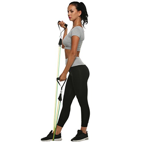 Ancheer Premium Fitness Widerstandsband, Resistance Bands Set 11tlg, Widerstandsbänder aus Latex+Griffe, Hochleistung Elastische Fitness-Übung Ausdehnungs-Röhren Fitnessbänder – Geeignet für Männer & Frauen – Beste Hochfestigkeit Latex Schlauchband Perfekt für Yoga Pilates Fitness Krafttraining - 6