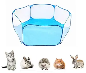 HappyToy Pet Playpen for Small Animals Portable Pop Open Tent Breathable Mesh Fence Outdoor/Indoor - Blue (Blue)