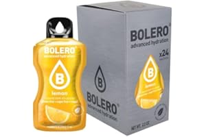Bolero LEMON 24x3g | Jus en poudre sans sucre, édulcoré à la stévia + vitamine C | pour enfants et sportifs | sans gluten, végétalien | saveur de citron