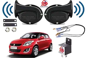 SHOP4U Square Shape Car Windtone Horn with Raley and Wire for Maruti Suzuki New Swift (Set of 2 Horn with Relay and Wire, Black)