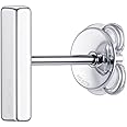 HIGHSPARK 925 Silver Men's Tiny Rectangular Bar Stud Earring | 92.5 Sterling Silver & Stunning Shine | Single Stud for Men | Lovely Gift - Rectangular Bar