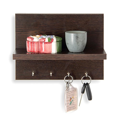 Forzza Mia Wall Shelf with Key Holder (Matte Finish, Wenge) RS.299 (69.00% Off) - Amazon