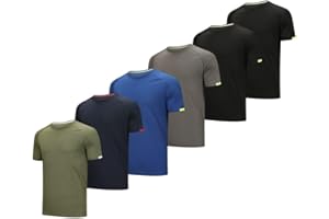 Bsrpolry Confezione di 6 magliette sportive da uomo, maniche corte, girocollo, traspiranti, per palestra, corsa, sport