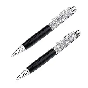 Trigger Impex Pack of 2 Crystal Diamond Black Ball Pen - Blue Ink