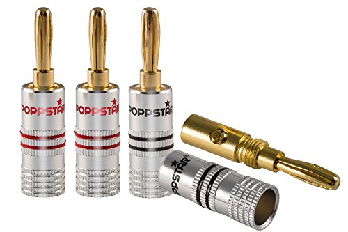 Poppstar - Clavija banana, para cable de hasta 4 mm cuadrado atornillar o soldar 6mm cuadrado, contactos dorados de 24k, set de 4 piezas