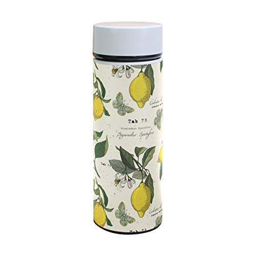 Ahomy - Tazza da caffè in stile vintage con rami di limone, doppia parete, isolata sottovuoto, in acciaio inox 18/8, borraccia sportiva da 350 ml