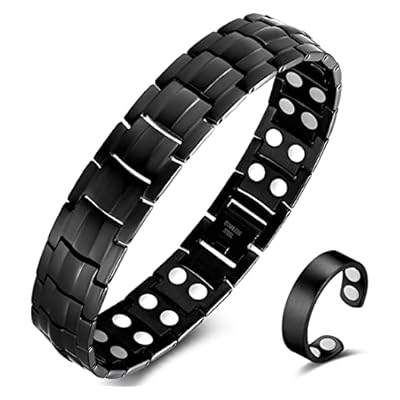 Cigmag Magnetic Bracelet Men Ultra Strength Magnet Titanium Steel Bracelet Double Row, With A Magnetic Ring Attached Adjustable Tool & Gift Box(black)