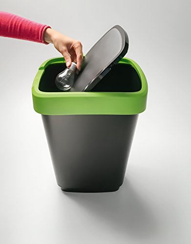 Rotho Mülleimer „Twist“ 50 Liter – 40.1 x 29.8 x 60.2 cm – Papierkorb aus Kunststoff (PP) in schwarz/dunkelsilber – Abfallbehälter mit Schwing- oder Klappdeckel - 3