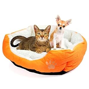 Unicoco Perrera, Encantador Forma Redonda u Ovalada Hoyuelo Suave Cachemir Nido de Mascota Perro Cama de Gato Tamaño Grande Naranja