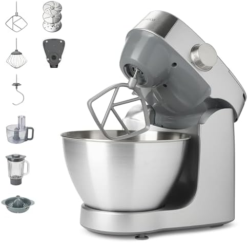 Kenwood Prospero+ KHC29A.O0SI Robot da Cucina, Ciotola in Acciaio Inox da 4,3 L, Incluso Set Accessori 10 Pezzi con 3 Ganci e Fruste, Frullatore Vetro, Food Processor 3 Dischi, Spremiagrumi e Bilancia
