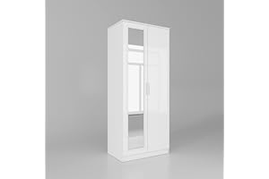 ELEGANT 2 Door Wardrobe with Hanging Rail and Full-length Mirror High Gloss Bedroom Furniture for Home Bedroom, 5 Colors Available