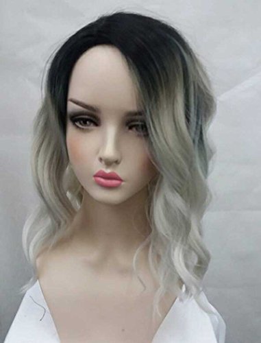 Tsnomore Chic Schulter Länge Schwarz zu Grau lockigen Frauen Perücke