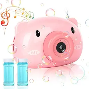 Phoenex Cute Camera Shape Battery Operated Bubble Machine with 2 Bubble Solution for Parties, Weddings, Indoor Outdoor Activities, Automatic Bubble Blower for Kids (Pink)