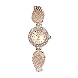 Hswt Damenarmbanduhr Edelstahl Kleines Zifferblatt Mode Quarzuhr Flügel Dekoration Trend Diamant Uhr,A
