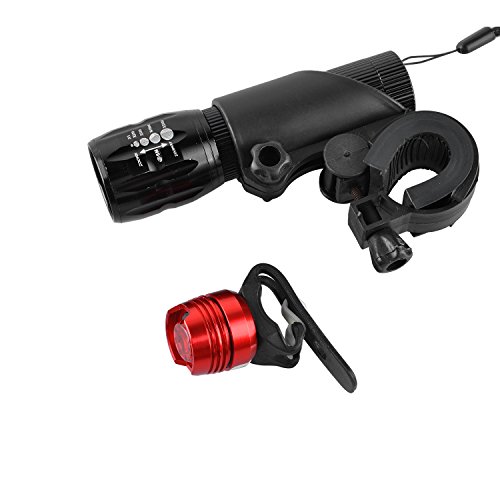 BPS LED Licht einstellbare LED-Mountainbike Fahrrad Bike vorne Lampe Scheinwerfer Taschenlampe Bike Fahrrad Clip Halterung &LED-Rücklicht hinten Licht Set Kit - schwarz
