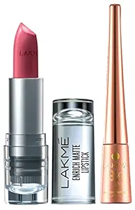 Lakme Enrich Matte Lipstick- Shade PM14, 4.7g and Lakme 9 to 5 Impact Eye Liner- Black, 3.5ml