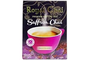 Royal Chai | Saffron Chai Sweetened | 10 Single Serving Sachets | Premium Instant Tea | 200g