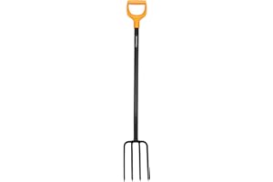 Fiskars Horca de jardín para suelos duros y pedregosos, Con 4 púas, Longitud: 120 cm, Mango de acero/Plástico de calidad, Negro/Naranja, Solid, 1070673